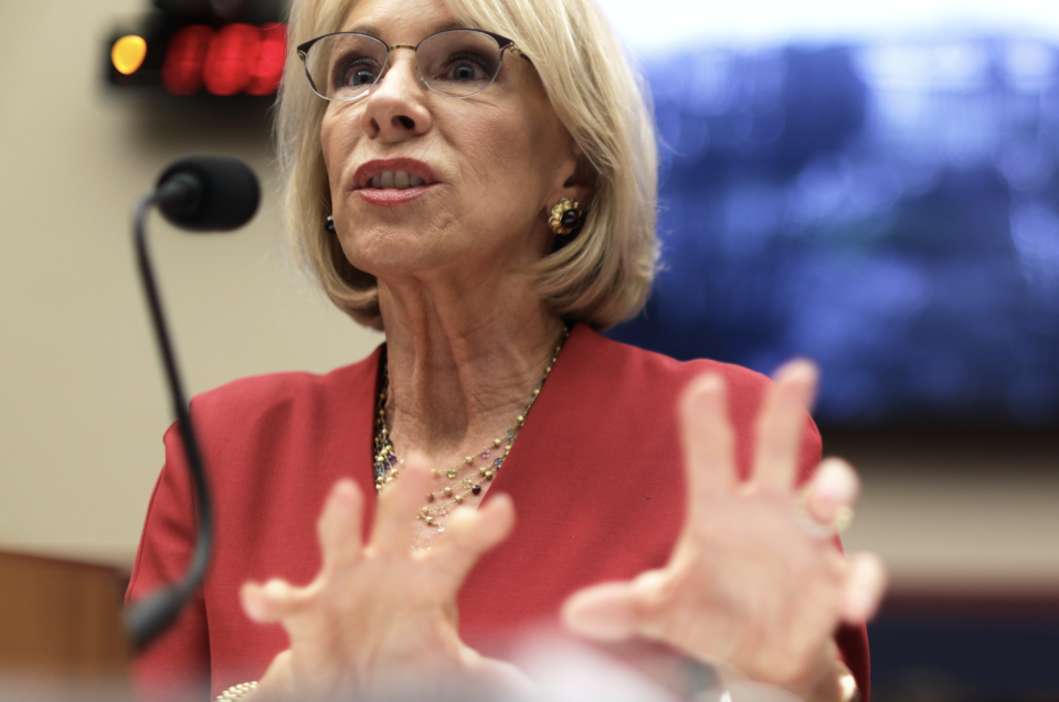 U.S. Secretary of Education Betsy DeVos testifies during a hearing before House Education and Labor Committee December 12, 2019 on Capitol Hill in Washington, DC.  (Photo: Alex Wong/Getty Images) 