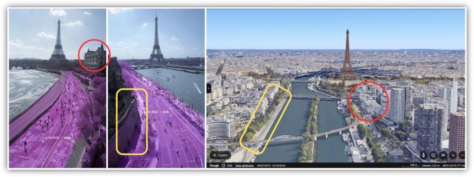 <span>Comparison between the AI-generated images and satellite images on Google Earth </span>