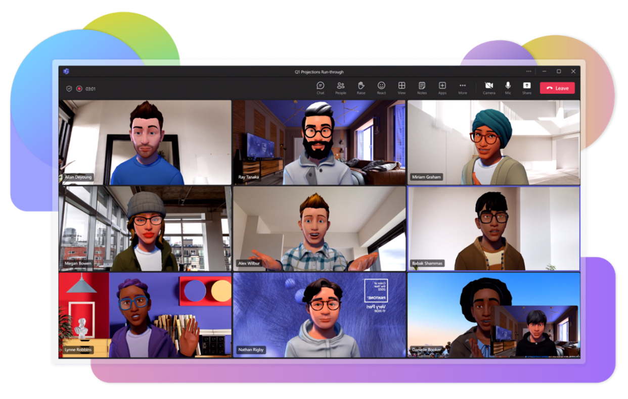  A video conference screenshot showing the Microsoft Teams avatars, now in public preview. 