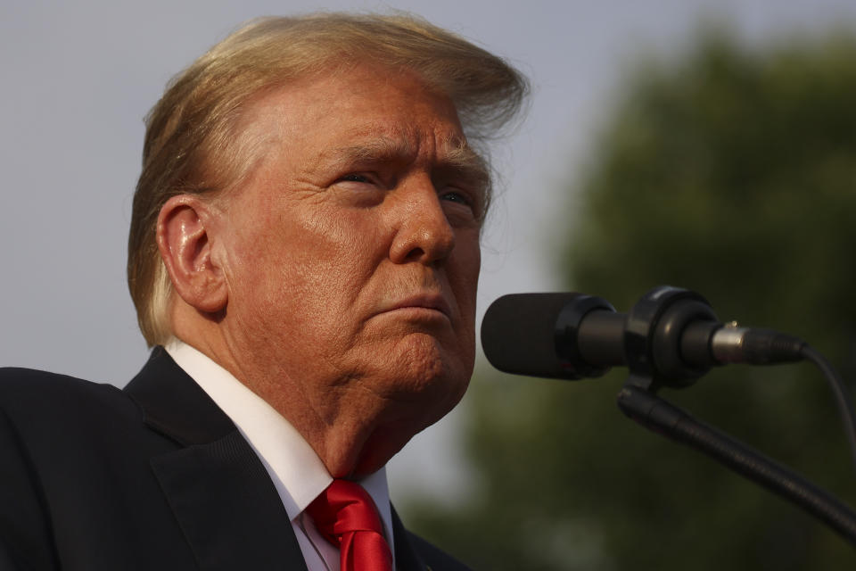 Former President Donald Trump speaks at a rally, Thursday, May 23, 2024, in the Bronx borough of New York. (AP Photo/Yuki Iwamura)