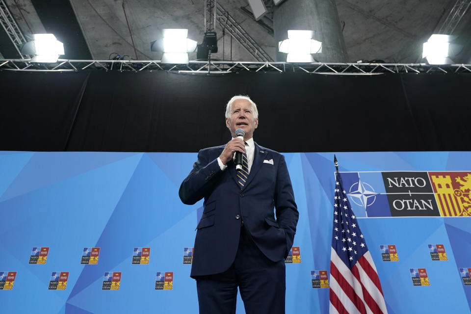 President Joe Biden speaks during a news conference on the final day of the NATO summit in Madrid, Thursday, June 30, 2022. (AP Photo/Susan Walsh)