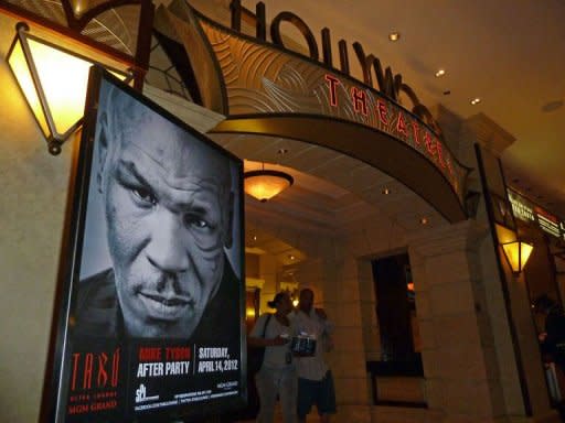 A poster of former boxing champion Mike Tyson is seen at the Hollywood Theatre in Las Vegas, ahead of the the first night of his one-man show entitled 'Mike Tyson Live On Stage, Undisputed Truth'. The former heavyweight world champion, infamous for ear-biting and a rape conviction before mounting a showbiz-tinged comeback in recent years, will play six nights in Vegas this week