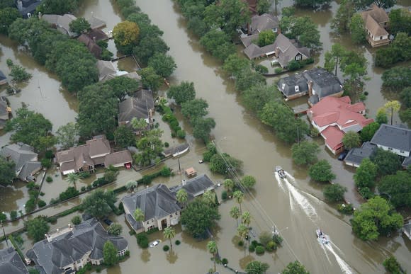An aerial view showing flooding from Hurricane Harvey.