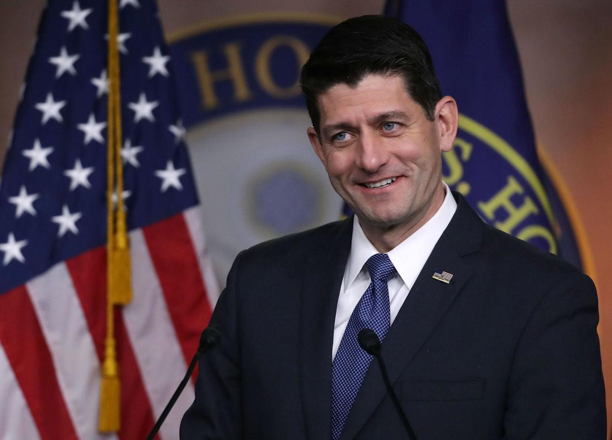 House Speaker Paul Ryan speaks about the Republican tax reform legislation currently before Congress (Photo by Mark Wilson/Getty Images)