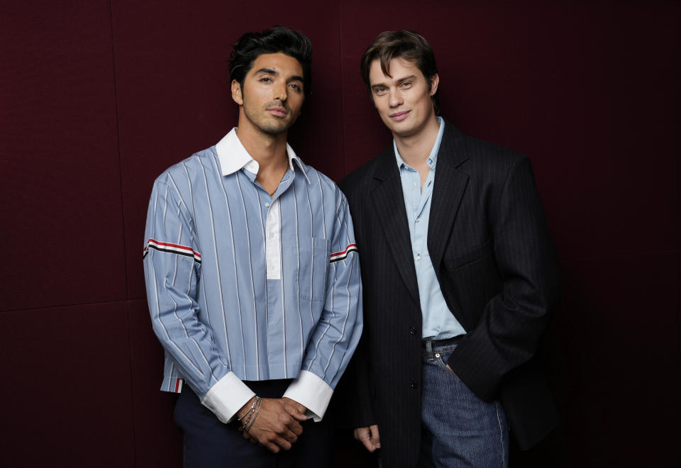 Taylor Zakhar Perez, left, and Nicholas Galitzine, cast members in "Red, White & Royal Blue," pose for a portrait, Wednesday, May 8, 2024, in Los Angeles. (AP Photo/Chris Pizzello)