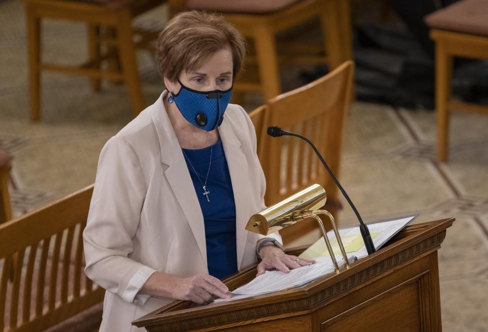 Ohio state Medicaid director Maureen Corcoran answers questions during a hearing of the Joint Medicaid Oversight Committee in August 2020.