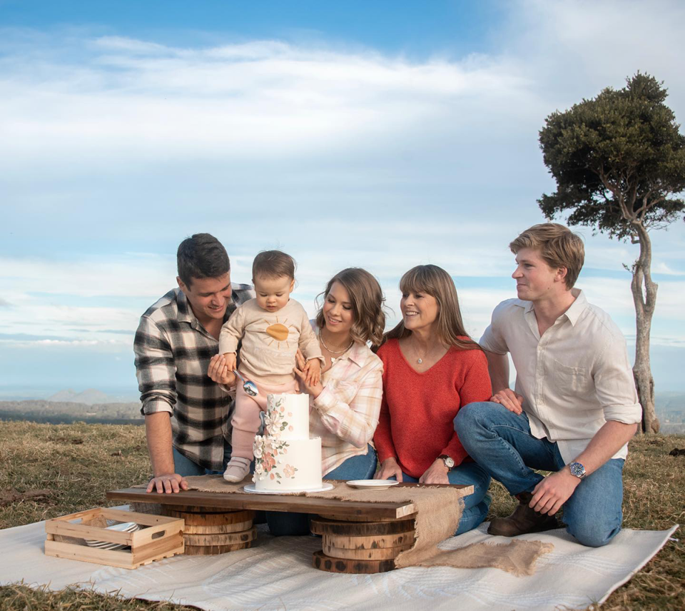 Bindi Irwin with her family at her birthday party.