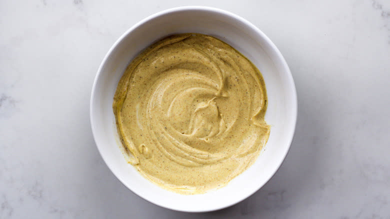 mustard and mayonnaise in bowl 