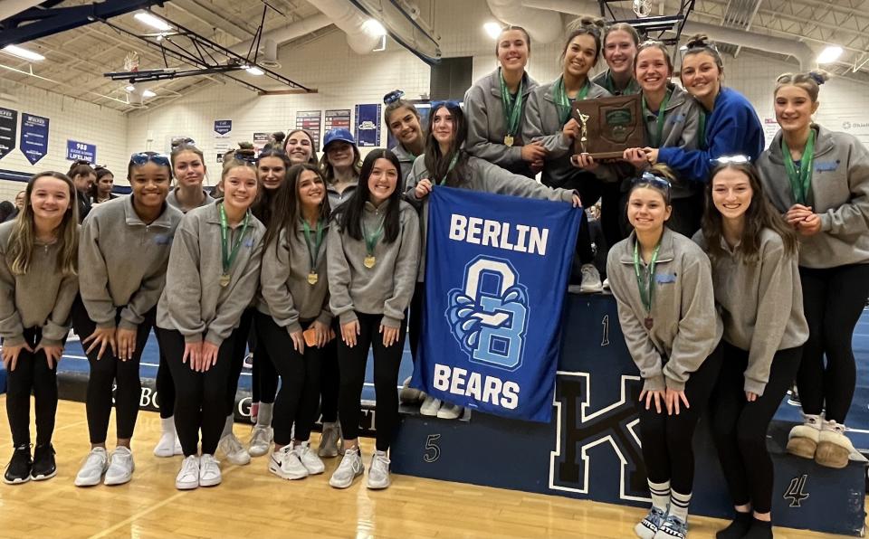 The Olentangy Berlin gymnastics team will compete at state Friday at Hilliard Bradley. The Bears captured the district title Saturday at Worthington Kilbourne with a program- and meet-record score of 148.85.