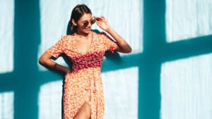 Woman-Posing-In-Sundress-Stock-Photo