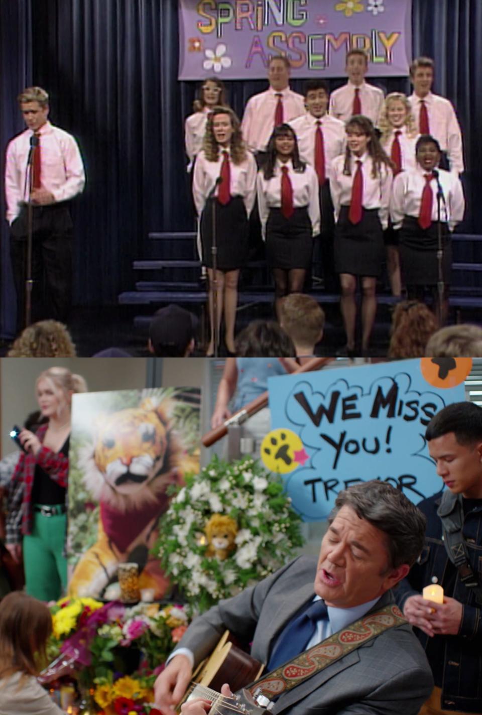 Principal Toddman sings Zack’s version of the school song in "Saved by the Bell"