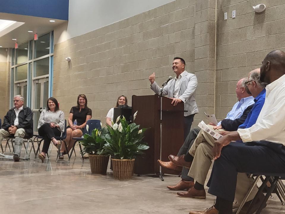 Bubba Orgeron, Terrebonne's incoming public schools superintendent, speaks during a ribbon-cutting ceremony Tuesday evening, June 28, 2022, for the expansion of Mulberry Elementary in Houma.