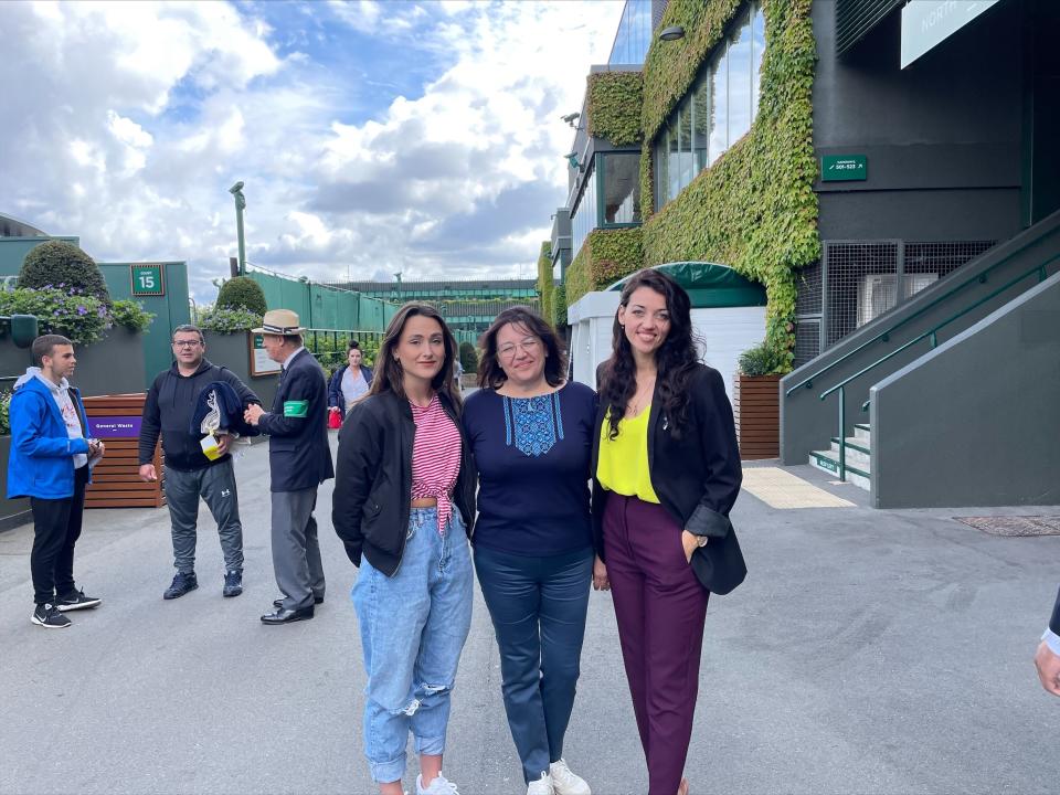 Kateryna Shyian, 32, right, with her mother Nina, 59, and sister Yuliia, 24, at Wimbledon on middle Sunday (Laura Parnaby/PA)