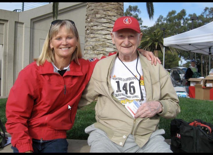 <a href="http://en.wikipedia.org/wiki/Donald_Pellmann">Don Pellman</a>, age 96, holds four U.S. track records in his age group, <a href="http://www.usatf.org/statistics/records/byEvent.asp?division=american&location=outdoor track %26 field&age=masters&eventName=all&sport=TF" target="_hplink">including the 100-meter dash</a>, and four world records. Although he did high jump in college, he told masterstrack.com that he didn't participate in dedicated exercise or sports for 58 years, save for occasional social activities like bowling, golf and softball.      When he took up track events and running after retirement, he quickly moved up the rankings, though he said there's no big secret to his success: just sensible exercise and a balanced diet. "I feel you have to keep in training 365 days a year. No off-season. I do something every day, if nothing but long brisk walks," he explained. 