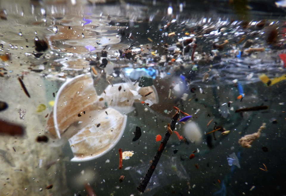 NAPLES, CAMPANIA, ITALY - 2019/11/18: Plastic waste and debris underwater carried by the storm of the last days at sea. The bad weather that hit Naples has caused much damage to the beaches. (Photo by Salvatore Laporta/KONTROLAB/LightRocket via Getty Images)