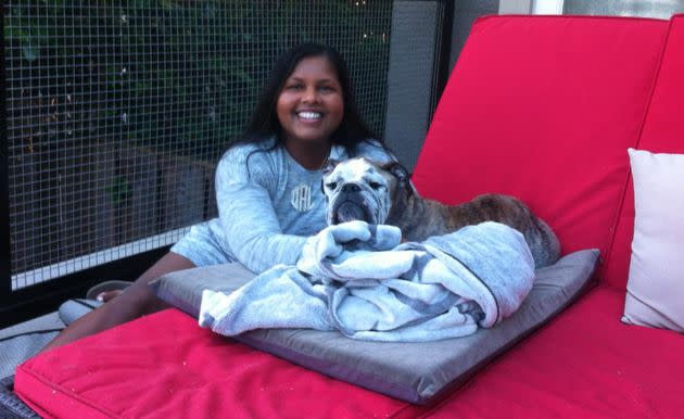 The author with her dog in 2016 when she was enrolled in her Ph.D. program.