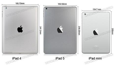 傳聞iPad 5背蓋與iPad 4、iPad mini併比。
