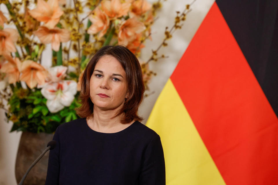 German Foreign Minister Annalena Baerbock looks on during a news conference with Dutch Foreign Minister Wopke Hoekstra in The Hague, Netherlands January 16, 2023. REUTERS/Piroschka van de Wouw