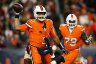 Denver Broncos quarterback Russell Wilson (3) throws during the second half of an NFL football game against the New England Patriots, Sunday, Dec. 24, 2023, in Denver. (AP Photo/Geneva Heffernan)