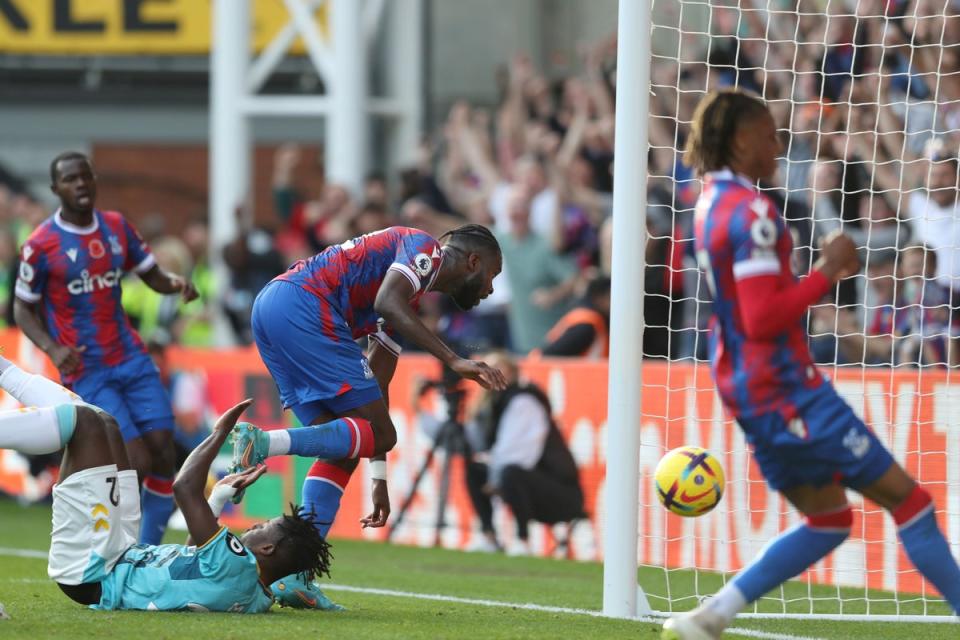 Odsonne Edouard taps in Tyrick Mitchell’s pass for Crystal Palace’s winner (Kieran Cleeves/PA) (PA Wire)