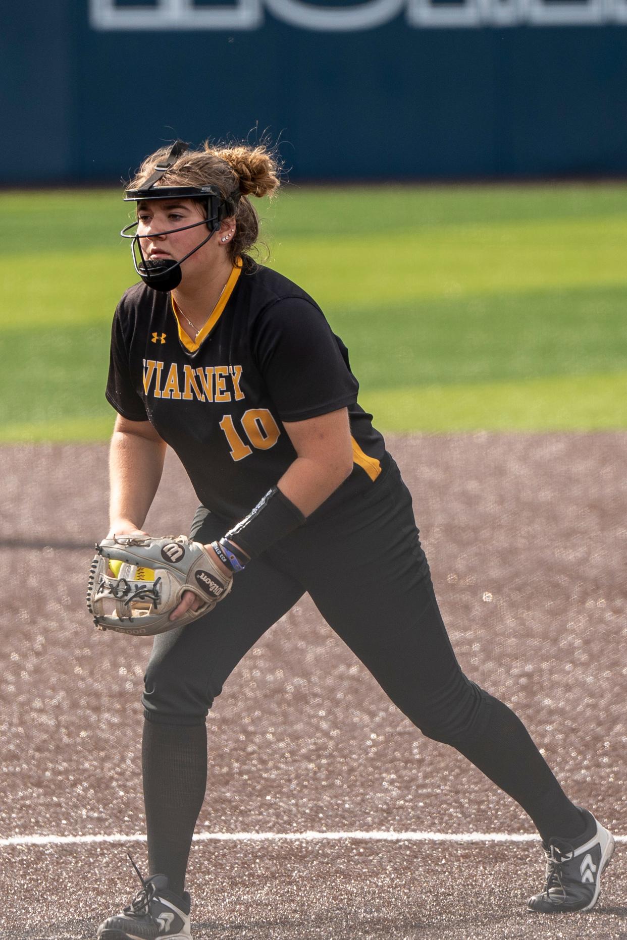 Mount St. Dominic takes on St. John Vianney in the softball state finals at Kean University in Union, NJ on Friday, June 9, 2023. SJV #10 Madison McDougall pitches. 