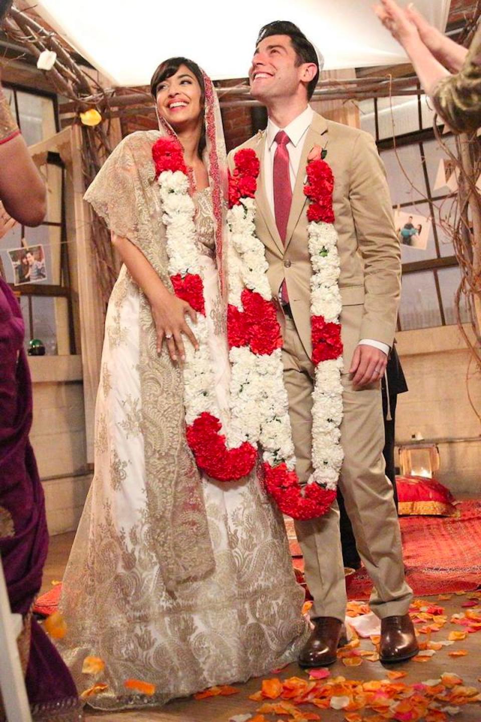Cece and Schmidt during their wedding on "New Girl."