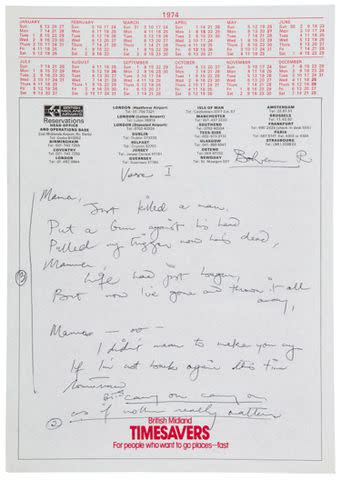 <p>Â© Queen Music Ltd - Sony Music Publishing UK Ltd</p> Freddie Mercury's handwritten working lyrics to Bohemian Rhapsody