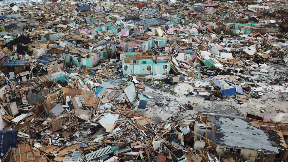 Homes flattened by Hurricane Dorian are seen in Abaco, Bahamas, Thursday, Sept. 5, 2019. The storm’s devastation has come into sharper focus as the death toll climbed to 20 and many people emerged from shelters to check on their homes. (AP Photo/Gonzalo Gaudenzi)