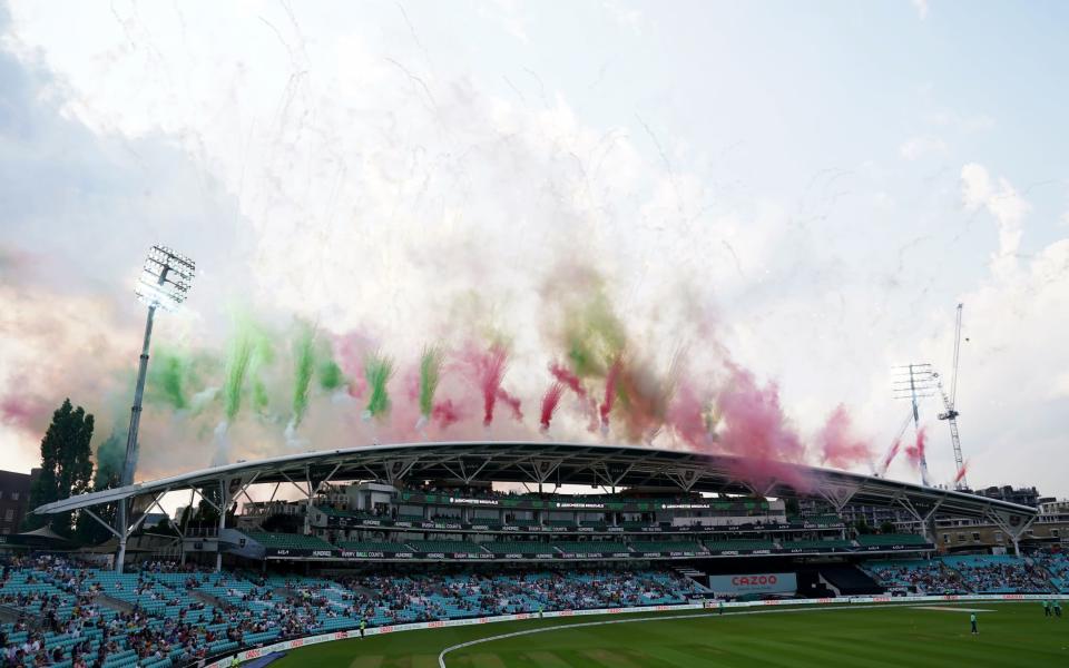 Fireworks above the stands before The Hundred match at The Kia Oval - PA