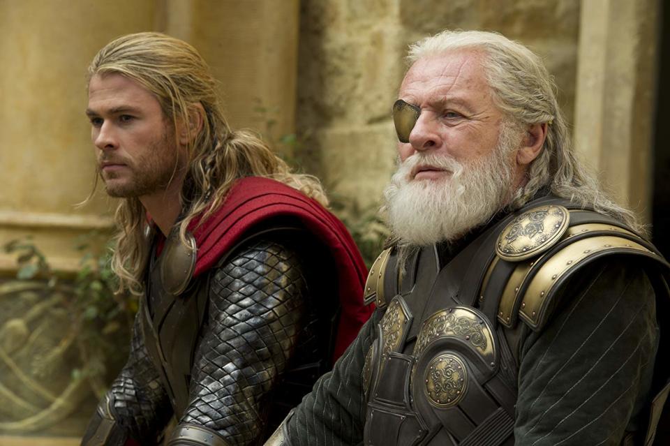 Chris Hemsworth as Thor and Anthony Hopkins as Odin in Thor: The Dark World