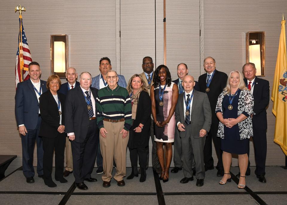 The full class of NJSIAA inductees at the 2022 Hall of Fame banquet Sunday.