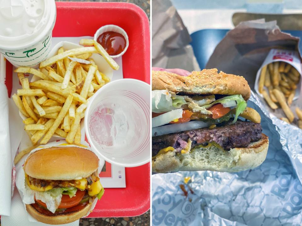 In-N-Out meal (L) and Roy Rogers meal (R)