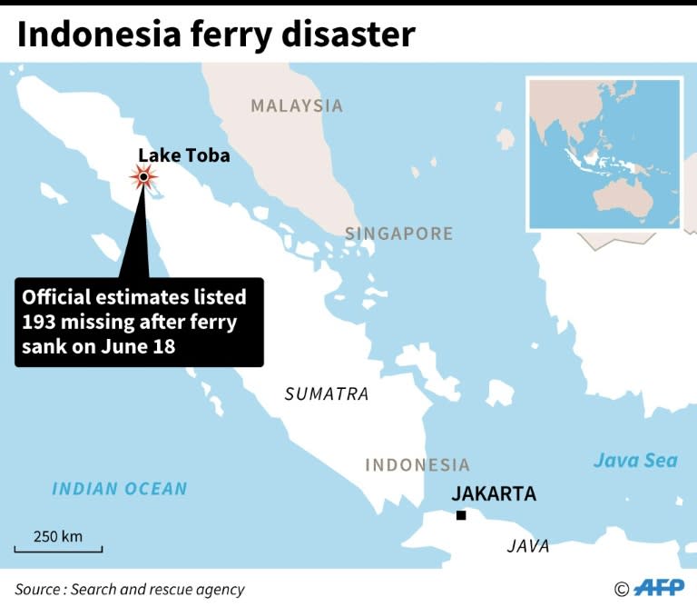 Map of Indonesia locating the area where a ferry capsized, June 18