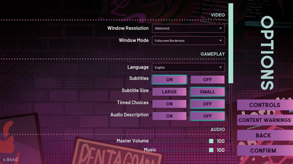 Stray Gods accessibility menu