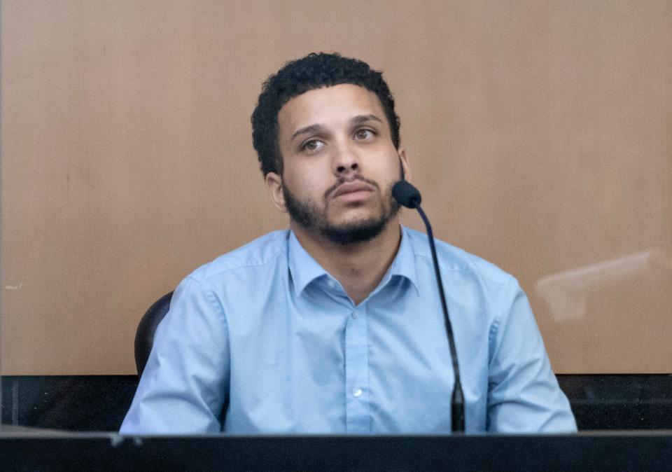 Tyler Robinson testifies during the murder trial of former Florida State University football player Travis Rudolph.