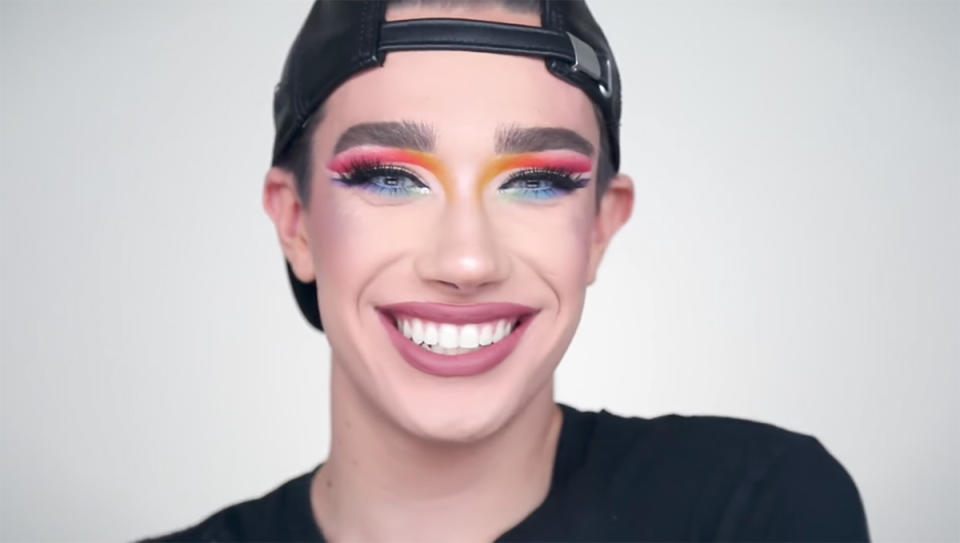 <p><span>CoverGirl’s James Charles cuts his crease for his first ever Pride event. “I’m so proud to say I am a member of the LGBTQ community and it makes me so happy to be able to express myself & inspire others by being myself,” he <a rel="nofollow noopener" href="https://www.instagram.com/p/BVK0xc_h_hW/" target="_blank" data-ylk="slk:captioned his Instagram;elm:context_link;itc:0;sec:content-canvas" class="link ">captioned his Instagram</a>. </span>(Photo: <a rel="nofollow noopener" href="https://www.youtube.com/watch?v=qk6X02zbUao" target="_blank" data-ylk="slk:James Charles/YouTube;elm:context_link;itc:0;sec:content-canvas" class="link ">James Charles/YouTube</a>) </p>