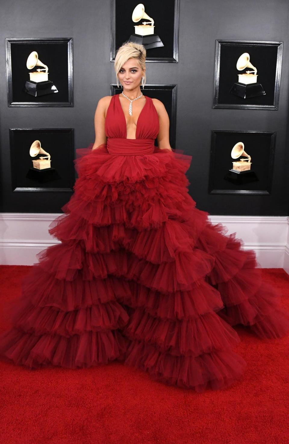 Bebe Rexha had a star-making turn on the red carpet at the 2019 Grammys, wearing a beautiful, scarlet, ruffled gown by Monsoori. The singer had recently called out the body-shaming fashion designers who refused to dress her for the awards ceremony. ‘So all the people who said I’m thick and can’t wear dress: F**k you., I don’t wanna wear your f**king dresses,’ she said in an Instagram video (Getty)