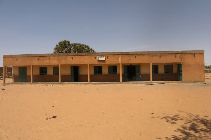 A closed school is pictured at a village of Foube