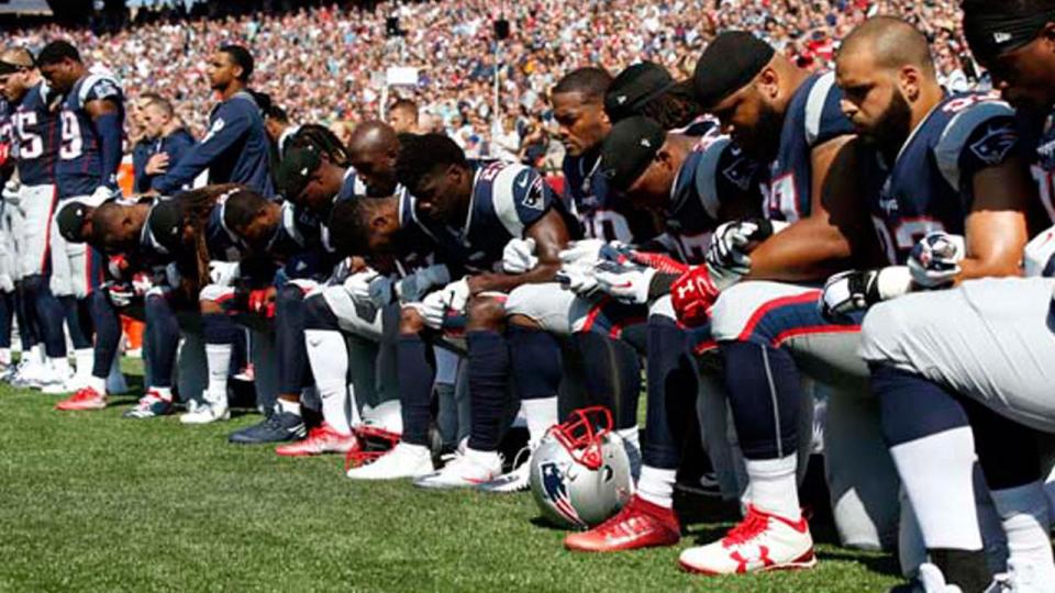 Members of the Patriots protested on Sunday. (AP)