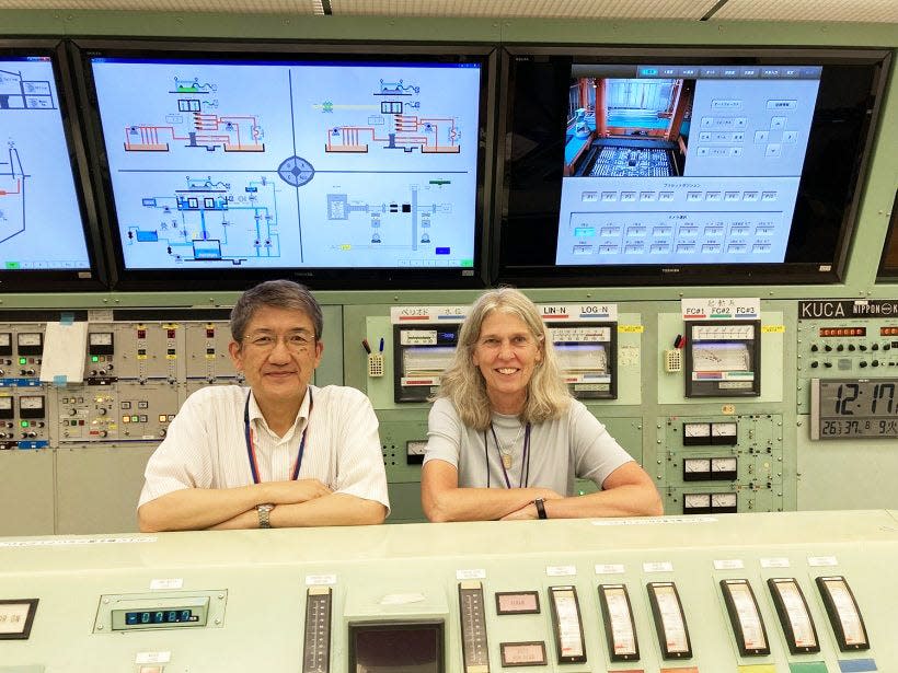 NNSA Administrator Jill Hruby, right, and Ken Nakajima, Director of the Institute for Integrated Radiation and Nuclear Science at Kyoto University, in the Kyoto University Critical Assembly (KUCA0 control room.