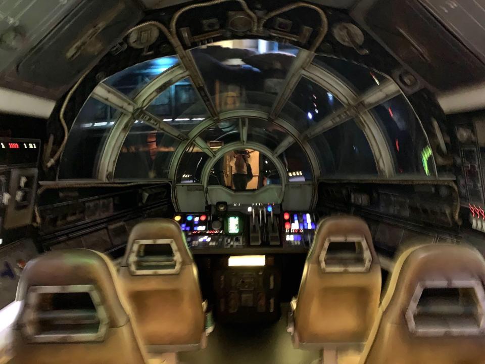 Inside of the ride Millennium Falcon Smuggler's Run Star Wars Galaxy's Edge Disneyland .JPG