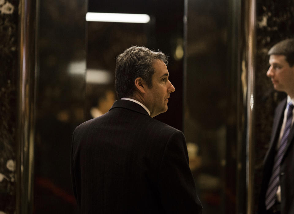 Attorney Michael Cohen arrives at Trump Tower in New York, Jan. 12, 2017. (Photo: John Taggart/Bloomberg via Getty Images)