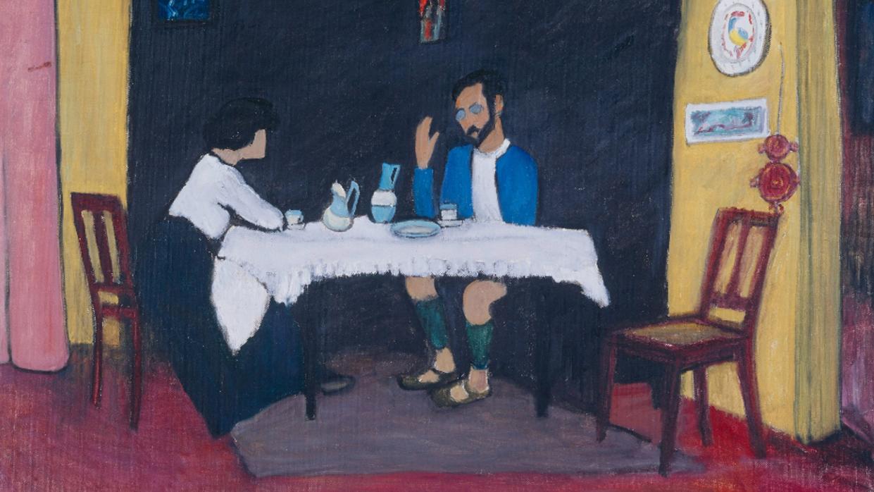  A cropped image of Kandinsky and Erma Bossi at the Table (1912) by Gabriele Münter. 