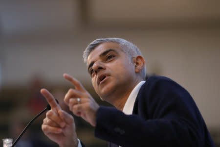 FILE PHOTO - The Mayor of London, Sadiq Khan, speaks at the Fabian Society New Year Conference, in central London, Britain January 13, 2018. REUTERS/Simon Dawson
