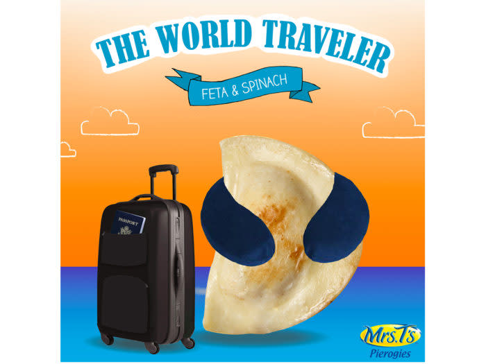 The World Traveler<br><p>You’re always up for an adventure. So how about a flavor adventure? Try Mrs. T’s Feta & Spinach Pierogies, made with flavorful Feta cheese, tender spinach, and creamy whipped potatoes. Just like you, they’re bold, daring, and just a little bit different—in the best way possible.</p>