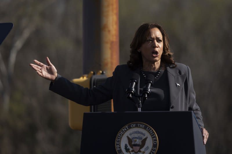 Vice President Kamala Harris visits the Edmund Pettus Bridge to commemorate the 59th anniversary of Bloody Sunday on Sunday, in Selma, Ala. Photo by Christian Monterrosa/UPI