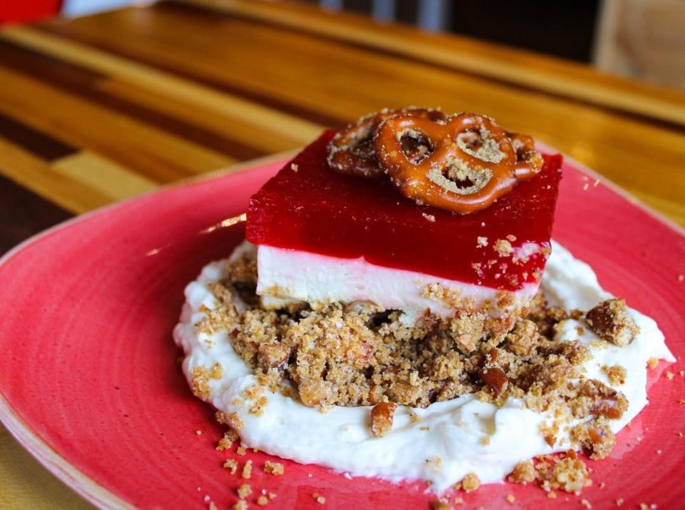 Strawberry pretzel salad on Crust and Craft's summer menu.