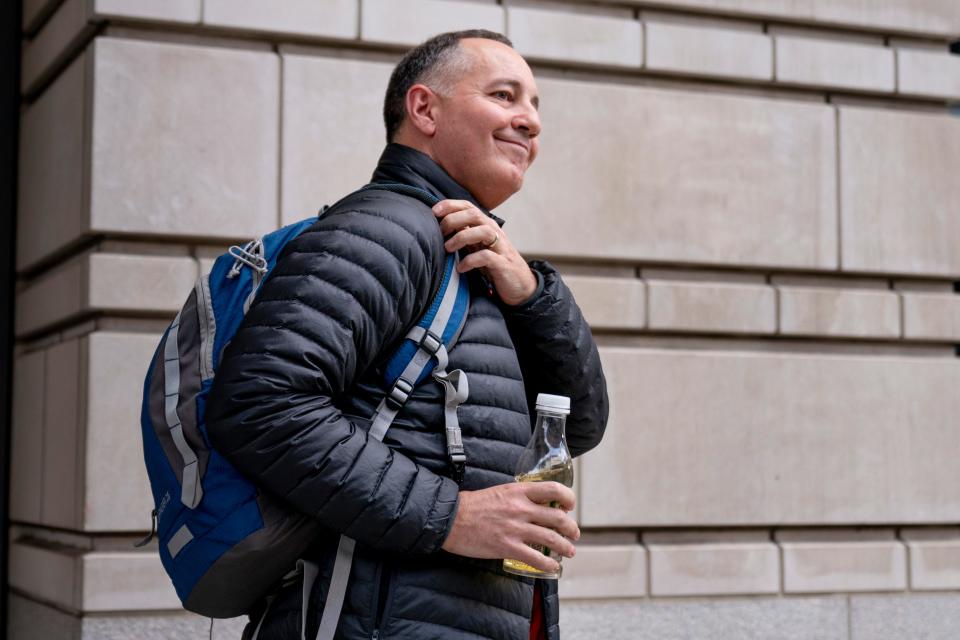 Joseph Hackett of Sarasota, Fla., leaves federal court in Washington, Monday, Jan. 23, 2023, after he and three other members of the Oath Keepers were convicted of seditious conspiracy in the Jan. 6, 2021, Capitol attack in the second major trial involving far-right extremists accused of plotting to forcibly keep President Donald Trump in power. (AP Photo/Andrew Harnik)