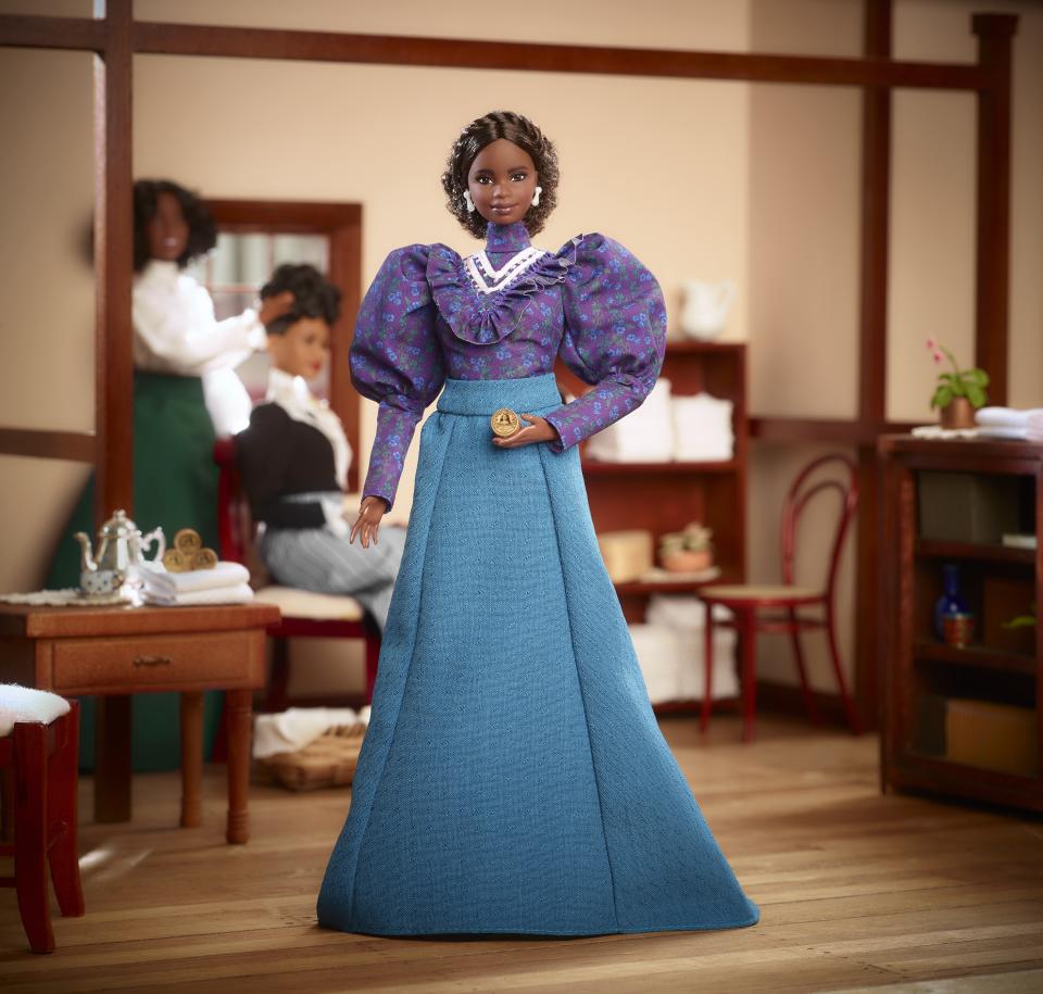 Most known for creating a successful line of hair care products and cosmetics specifically for Black women, Madame C.J. Walker's determination led her to open doors for the next generation of women entering business. (Photo: Mattel)
