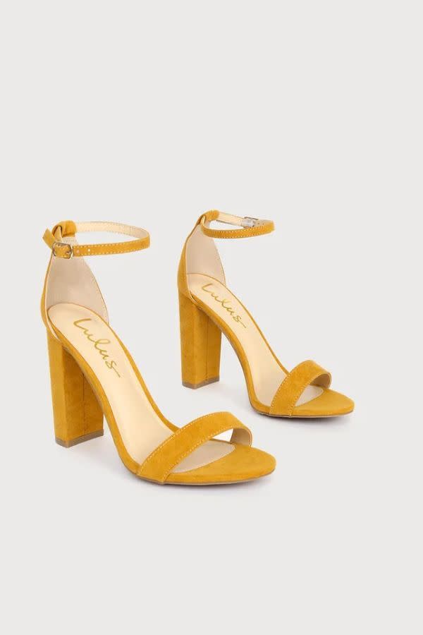 Taylor Mustard Yellow Suede Ankle Strap Heels